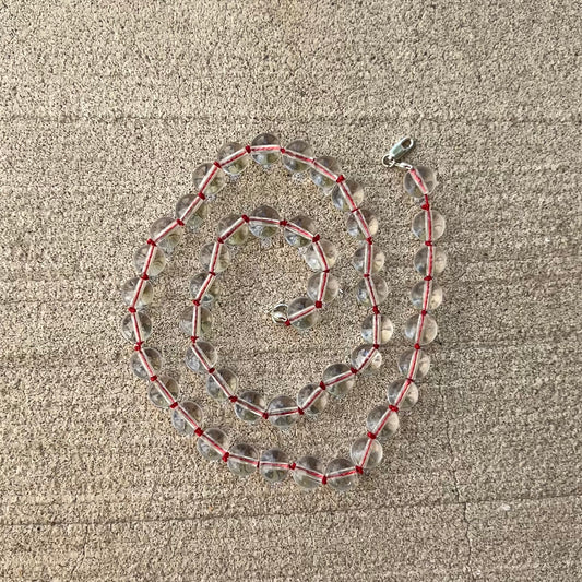 Crystal clear quartz beads
Hand knotted on red silk string
925 sterling silver findings
Chunky statement maximalist minimalist necklace 
Chinese east inspired good luck protection prosperity abundance 