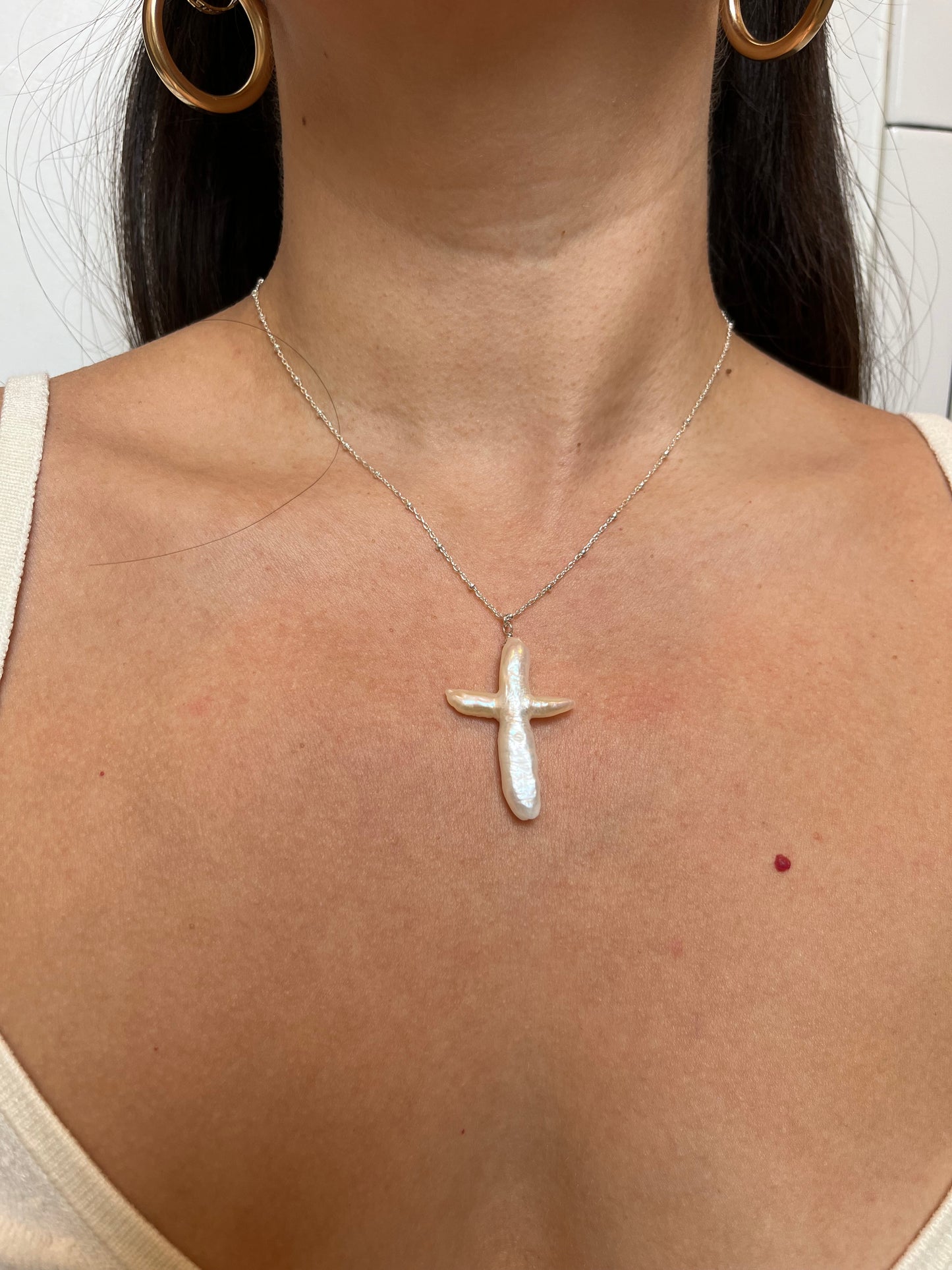 Freshwater Pearl Cross Necklace